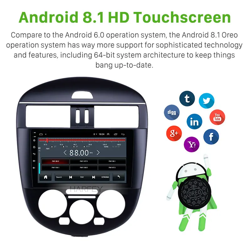 Автомагнитола Harfey 9 дюймов Android с сенсорным экраном для Nissan Tiida 2011