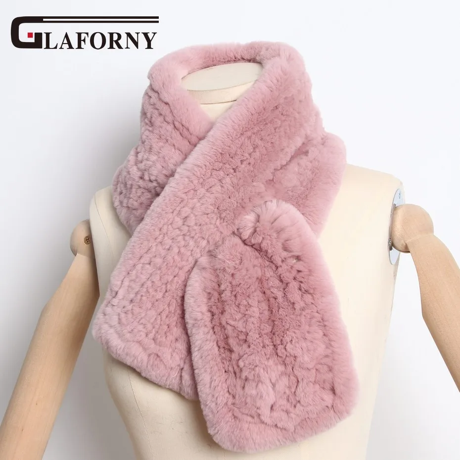Glaforny/женские шарфы из натурального меха кролика Рекс, однотонные меховые обертывания, зимние теплые модные глушители