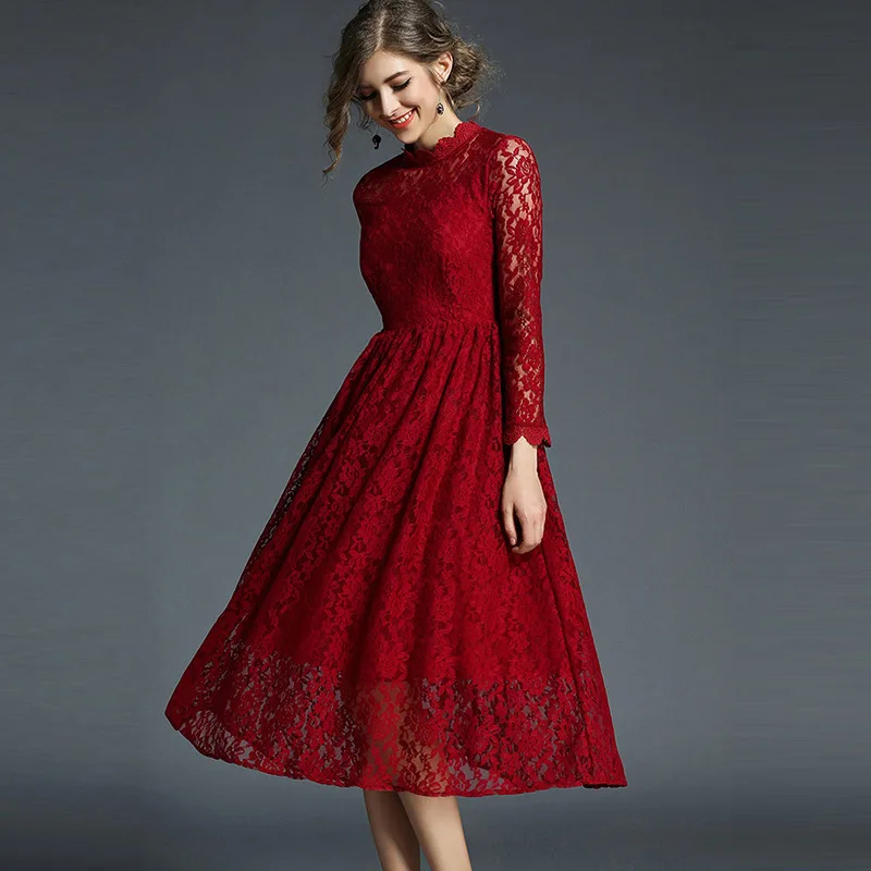 2019 сезон: весна-лето красный женские вечернее нарядное кружевное платья для