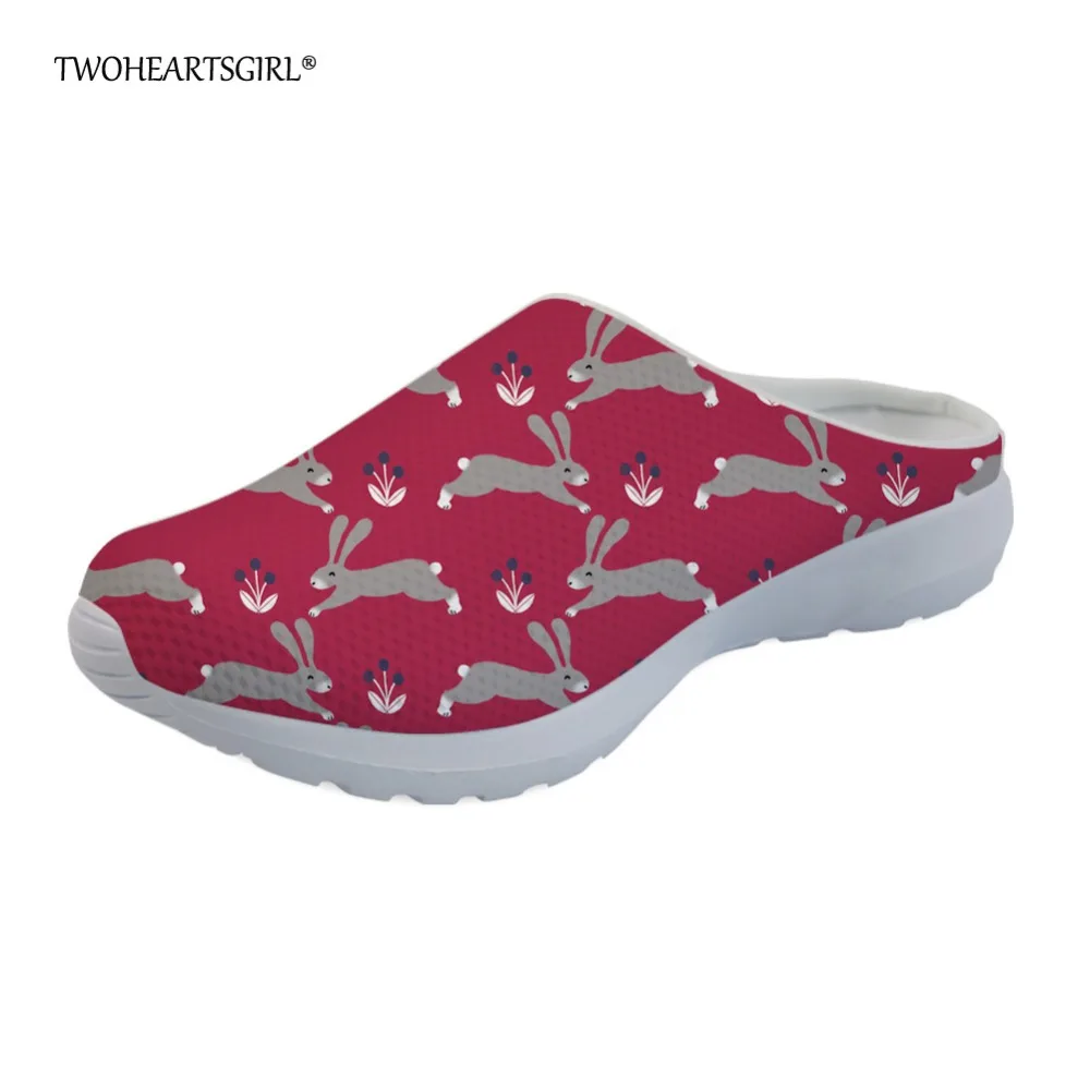 

Twoheartsgirl Red Women Slippers Printing Cute Animal Rabbit Flat Home Slippers Comfort Breathable Ladies Flat House Sandals