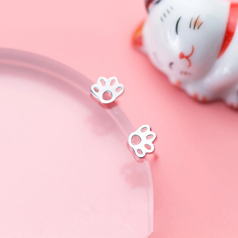 Женские серьги гвоздики из серебра 100% пробы с кошачьими лапками|Серьги-гвоздики|