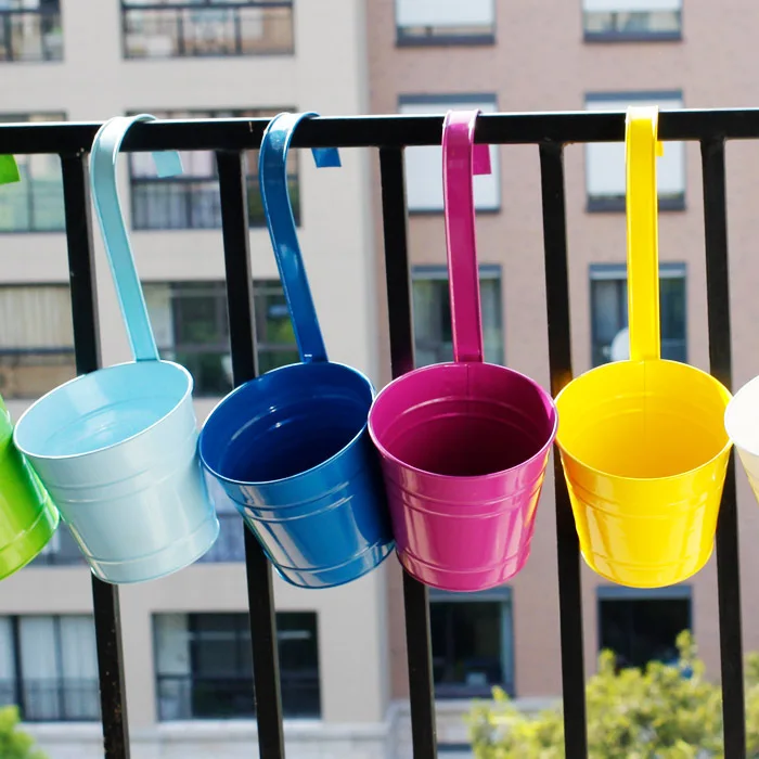 Multicolour flower pot metal hanging pots disassemblability balcony bucket | Flower Pots &amp Planters