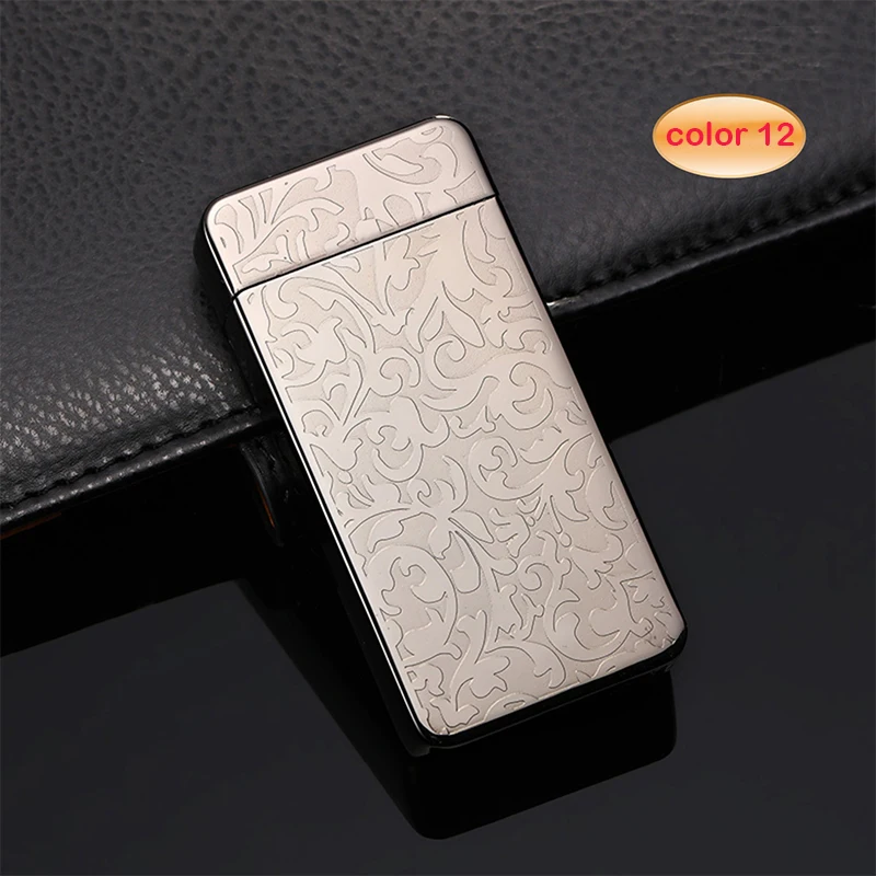 USB зарядка двойная дуговая Зажигалка Ветрозащитная индивидуальная электрическая зажигалка для сигарет Новинка металлический беспламенный фонарь перезаряжаемый 15 цветов