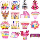 Тема Шесть принцесс Диснея для детской вечевечерние НКИ на день рождения, свадебная фотобумага, соломенная белая тема, маска, кепка, Подарочный пакет, поставка