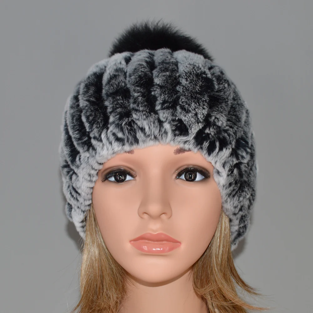 Настоящий мех кролика шапка с мехом лисы меховым помпоном женские новые