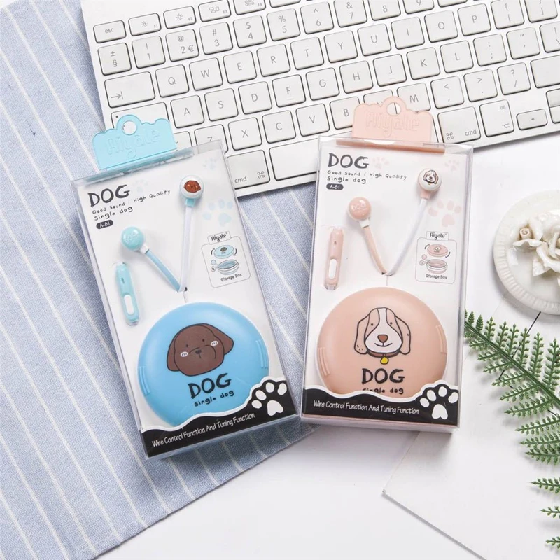 Cute 3.5MM Wired Earphones Stereo Sports Headset With Earphone Storage Box Set For Smartphone | Электроника