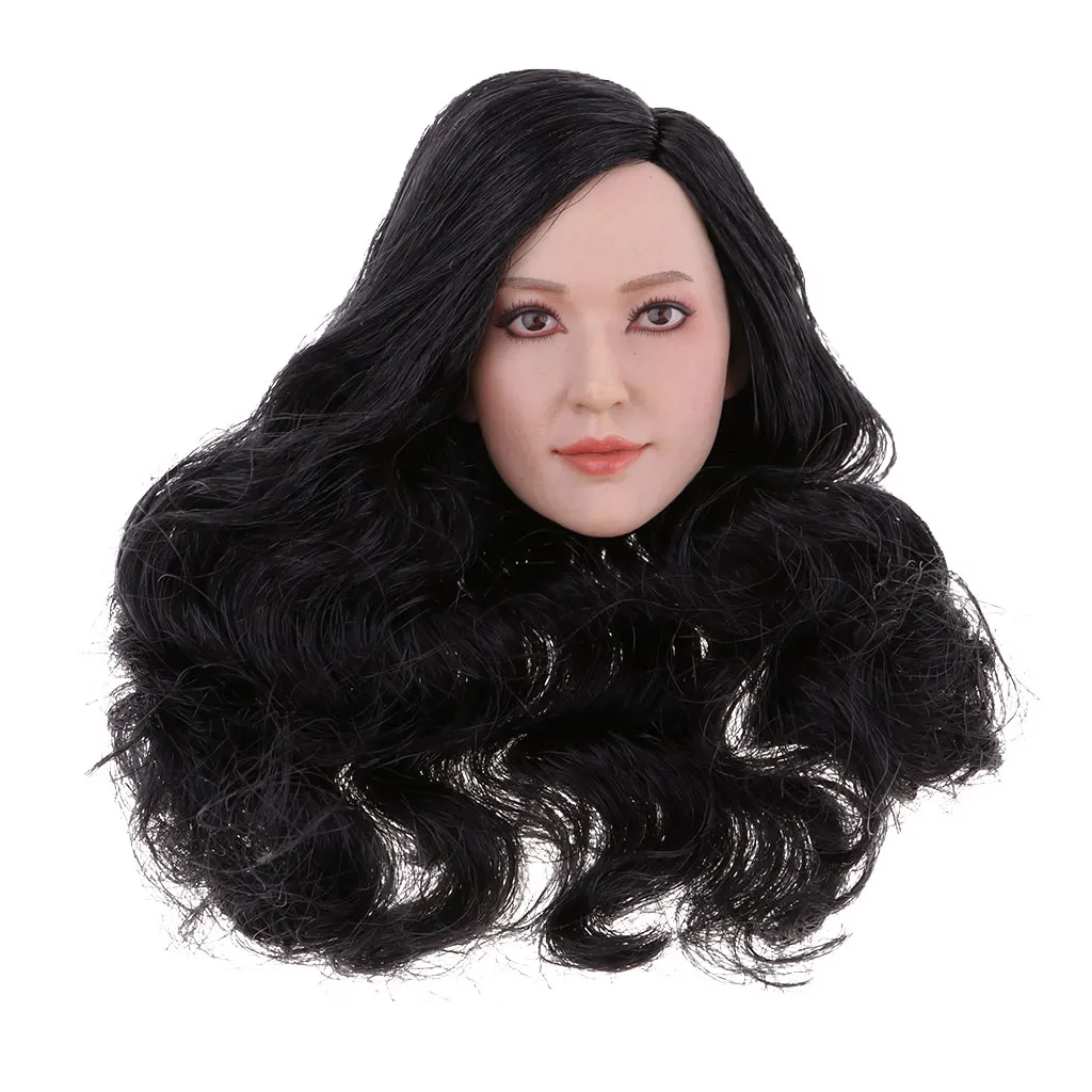1/6 женская голова лепить резная Модель с длинными кудрявыми волосами для 12