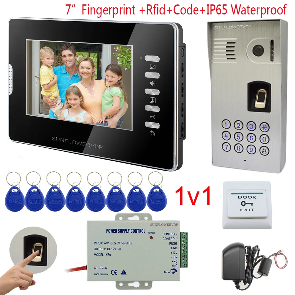 IP65 Водонепроницаемый домофон видео отпечатков пальцев Rfid клавиатуры Home Video Phone 7