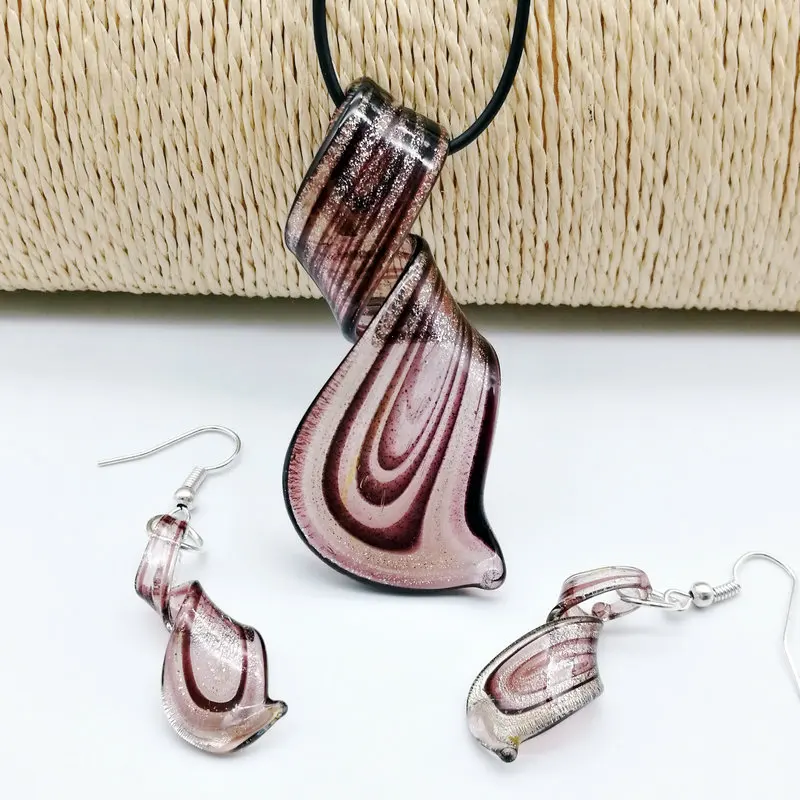 

6 Sets Purple Lampwork Glass Murano Pendant Necklace Earrings