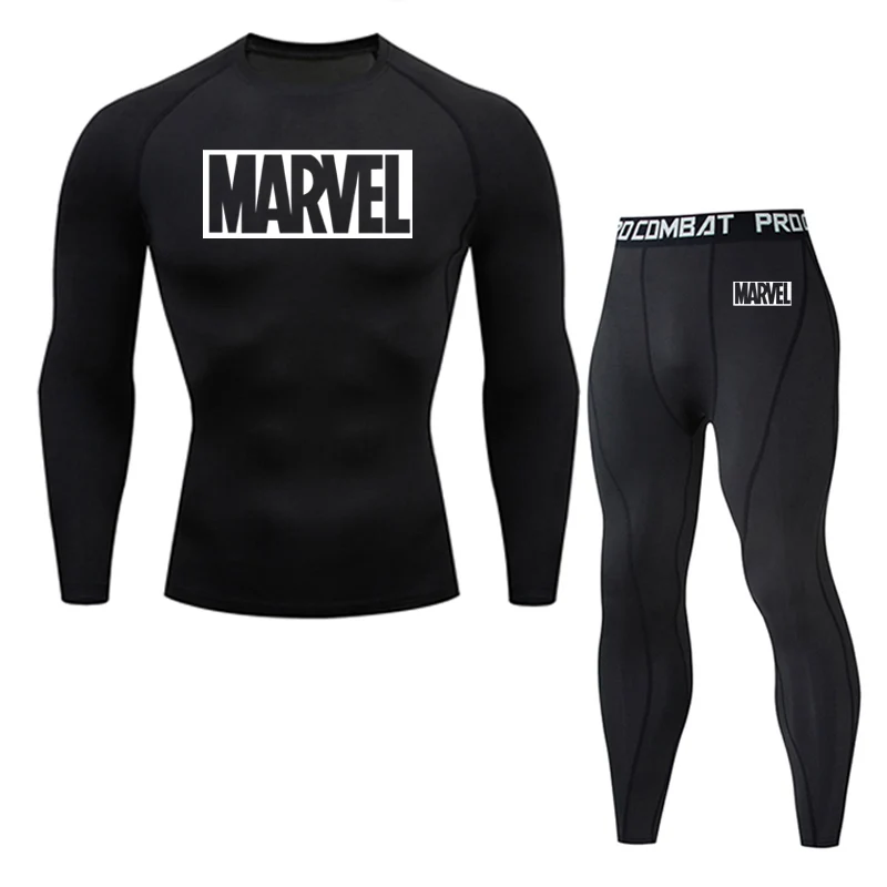 2-piece set 4XL компрессионные для ММА ны спортивный костюм для мужчин s спортивный костюм для бега Rashgard комплект для бега Мужская спортивная одежда мужские Фитнес Тренировочные утягивающие - Цвет: 2-piece set