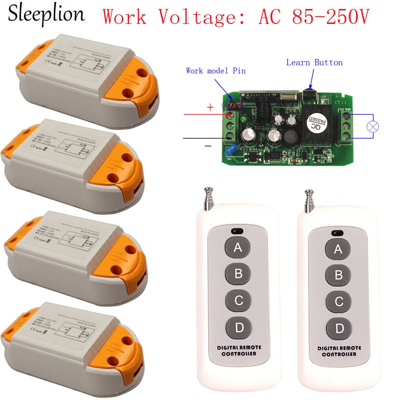 Sleeplion Семья 4 способа RF Беспроводной Управление светильник переключатель 110V 220V 85