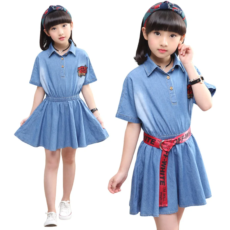 Kids Dresses For Girls Summer Toddler Girl Casual Dress Newest Denim for 6 8 10 12 13 14 years | Детская одежда и обувь