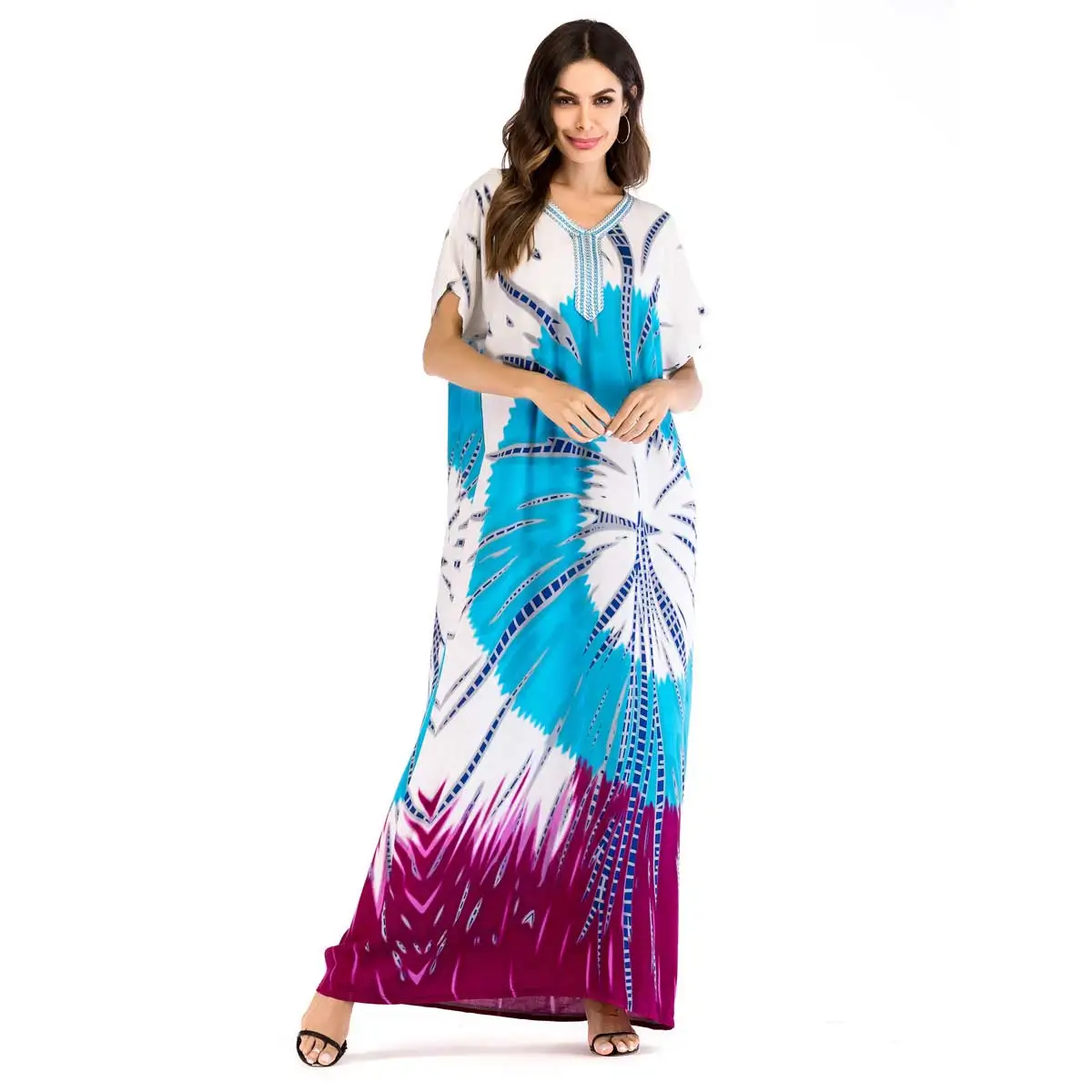 2019 Цвет контраста из кусков с рисунком Макси летнее платье в богемном стиле