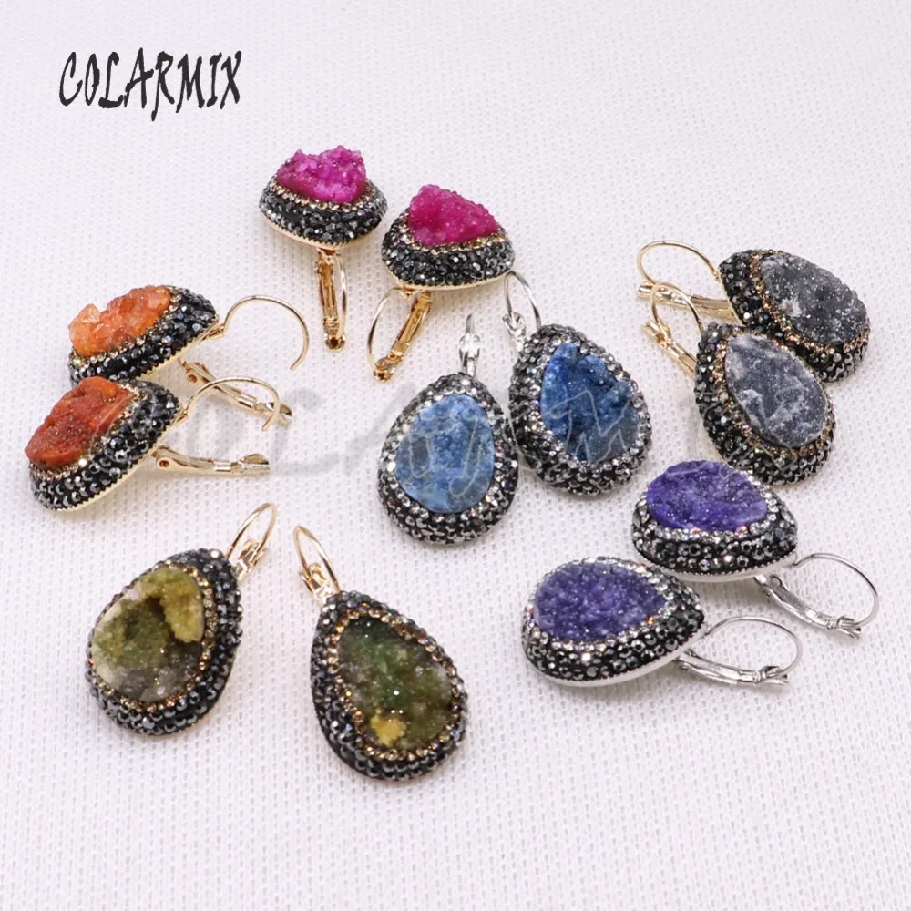 Серьги из натуральной друзы в форме капли смешанные металлические серьги