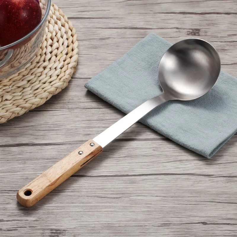 Ladle A WORTHBUY набор кухонных инструментов из нержавеющей стали, кухонные аксессуары, лопатка для супа, ковш, набор посуды с деревянной ручкой - Цвет: Ladle A