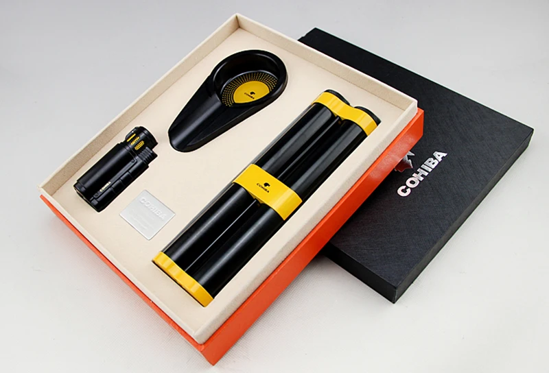 Высокое качество COHIBA черный сигарный набор сигары 2 трубчатая коробка для