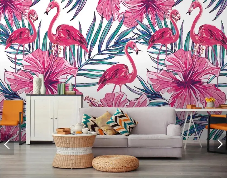 Настенные бумаги с красным фламинго цветами обои для спальни тропические