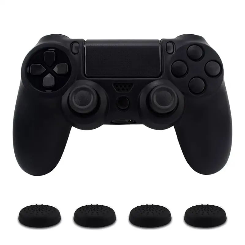 Мягкий силиконовый резиновый чехол для Dualshock 4 PS4 DS4 playstation 4 Pro тонкий контроллер кожи+ 4 ручки для большого пальца - Цвет: black