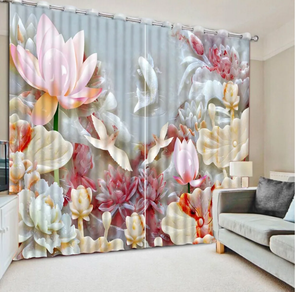 

Flowers print Chinese Customized 3D Blackout Curtains Living Room louts curtains marble curtain