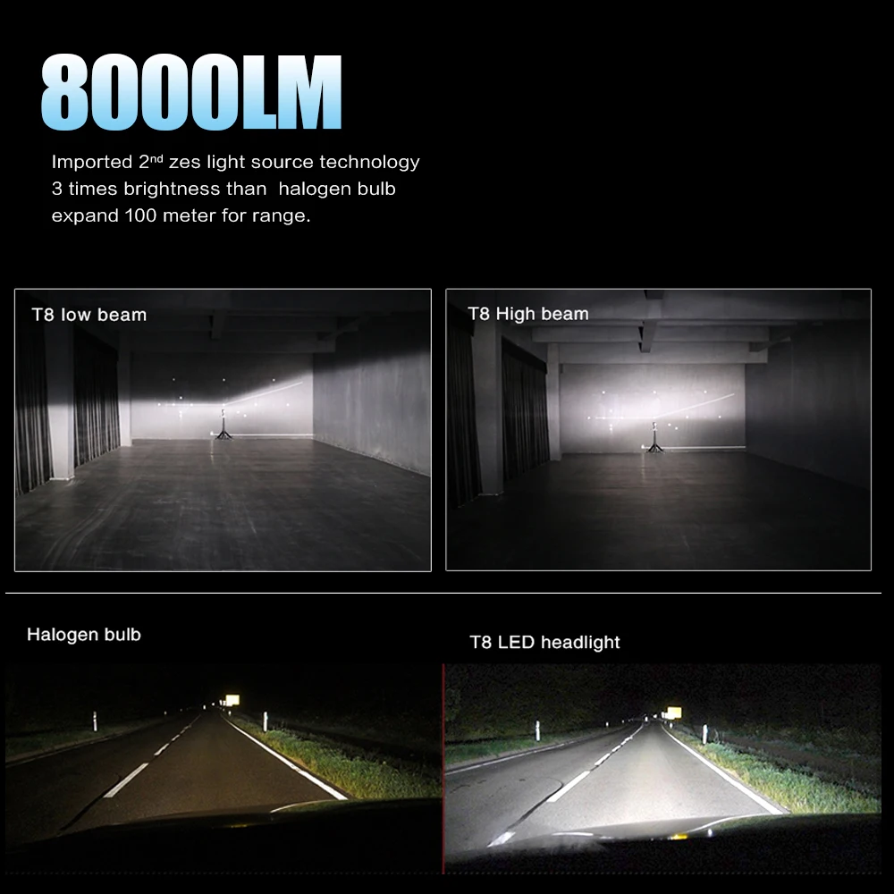 

LED H4 H7 Super Bright ZES Chip LED Car Bulb Canbus H11/H8/H9 9005/HB3 9006/HB4 8000Lm 6500K White Hi/Low Beam LED Lamp For Auto