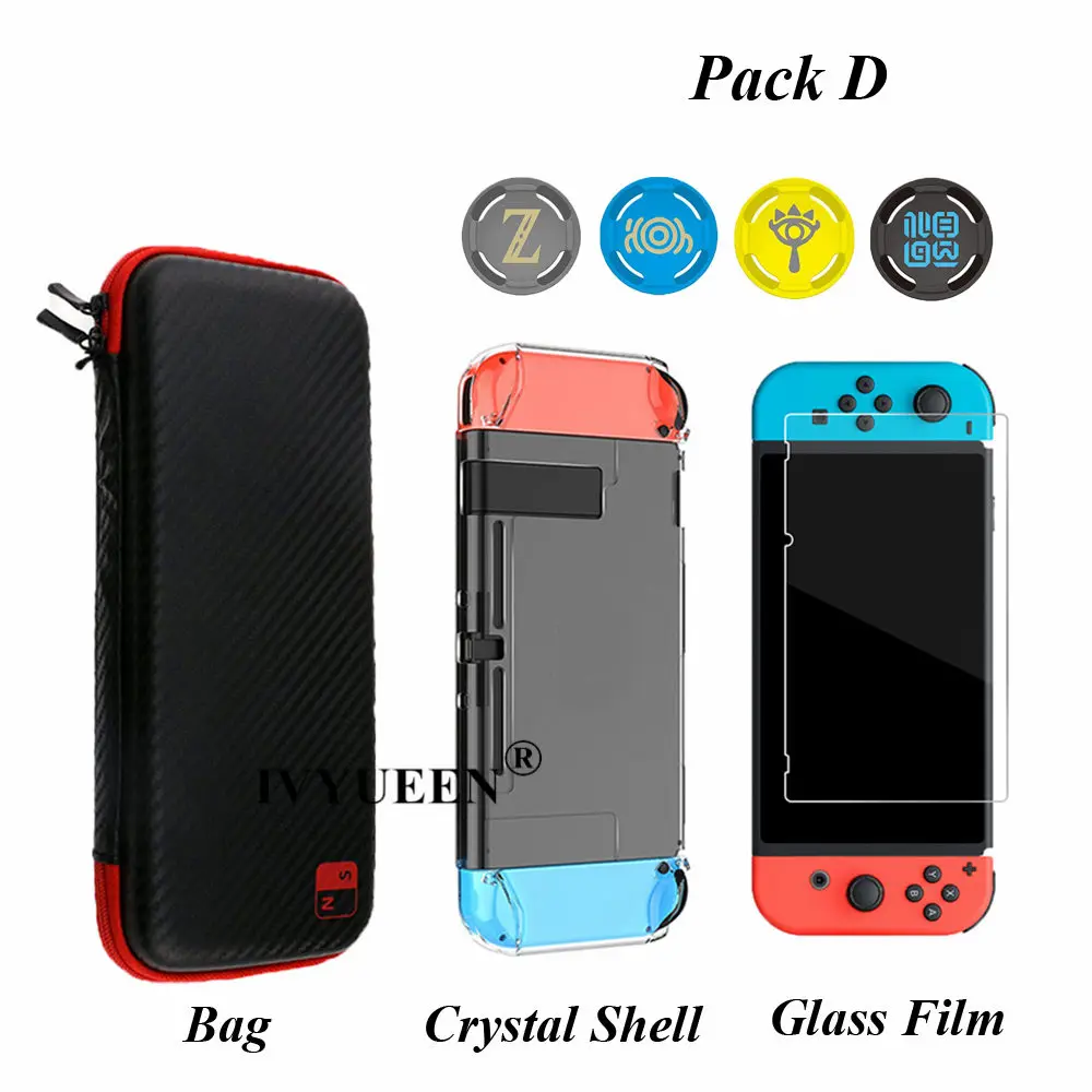 Pack D IVYUEEN чехол из углеродного волокна для kingd Switch NS сумка для хранения водонепроницаемая с силиконовой кожей для Joy Con крышка контроллера ручки - Цвет: Pack D