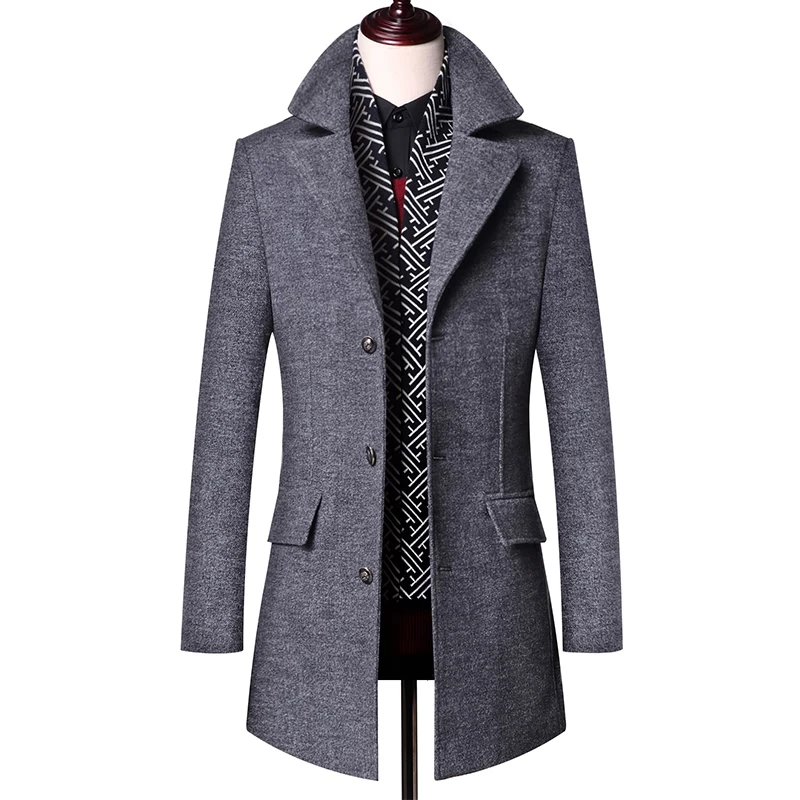 Мужской шерстяной тренчкот с 3 пуговицами серого цвета | Мужская одежда