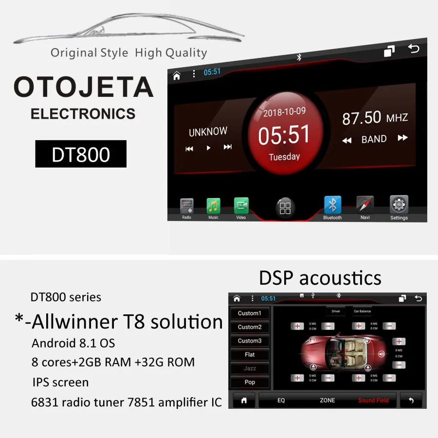 OTOJETA DSP стерео carplay android 8.1.2 Автомагнитола для TOYOTA Prado LC150 Gps navi ips экран видео плеер магнитофон
