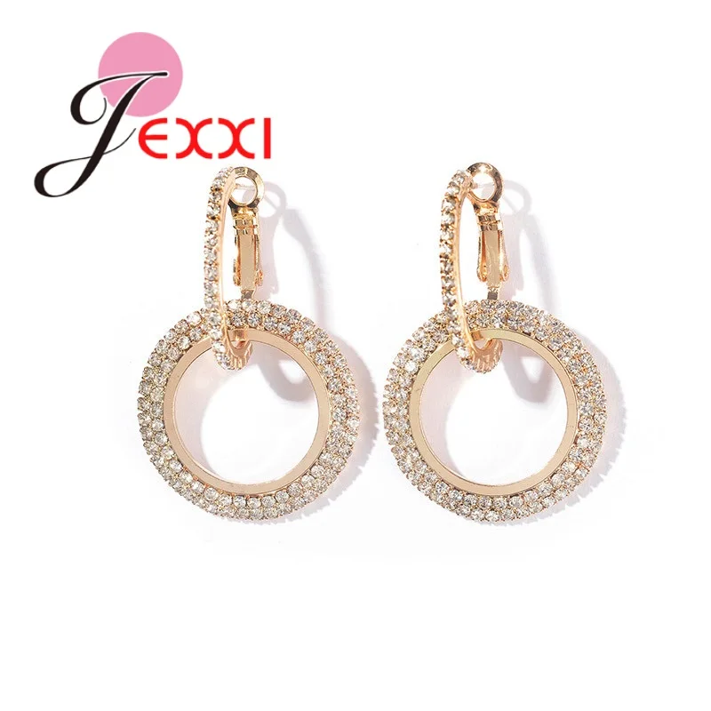 Женские сверкающие серьги кольца из серебра 925 пробы цвета розового