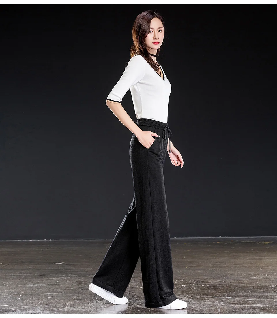 Shangege Summer Black Women Full Length Loose Straight Wide Leg Pants Elasticity High Waist Sashes Plust Size 4XL 5XL 6XL