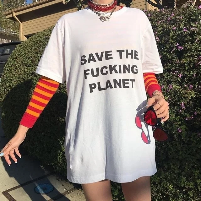 HAHAYULE-JBH Save The F* king Planet Футболка женская винтажная мода Tumblr мода гранж стиль Графический Тройник хиптеры 90s рубашка