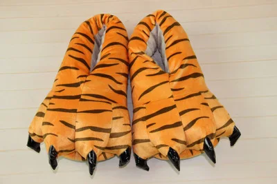 Tiger Тапочки в виде животных для детей и взрослых; женские и мужские Пижамные туфли; зимняя теплая обувь с изображением единорога, динозавра, Пикачу - Цвет: Tiger
