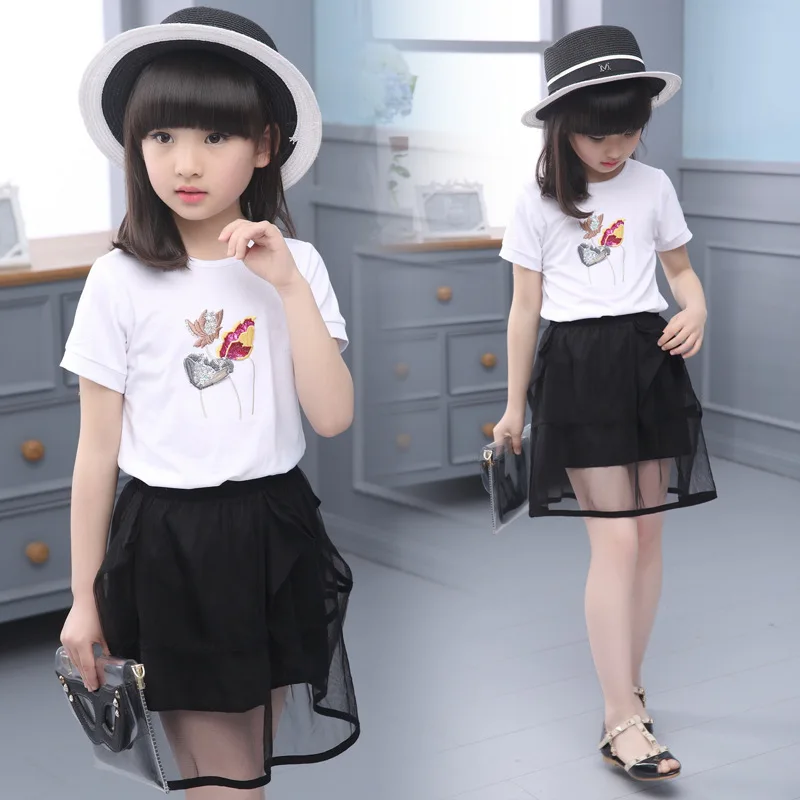 Детская одежда костюм с юбкой для девочек летняя новый корейский летний комплект
