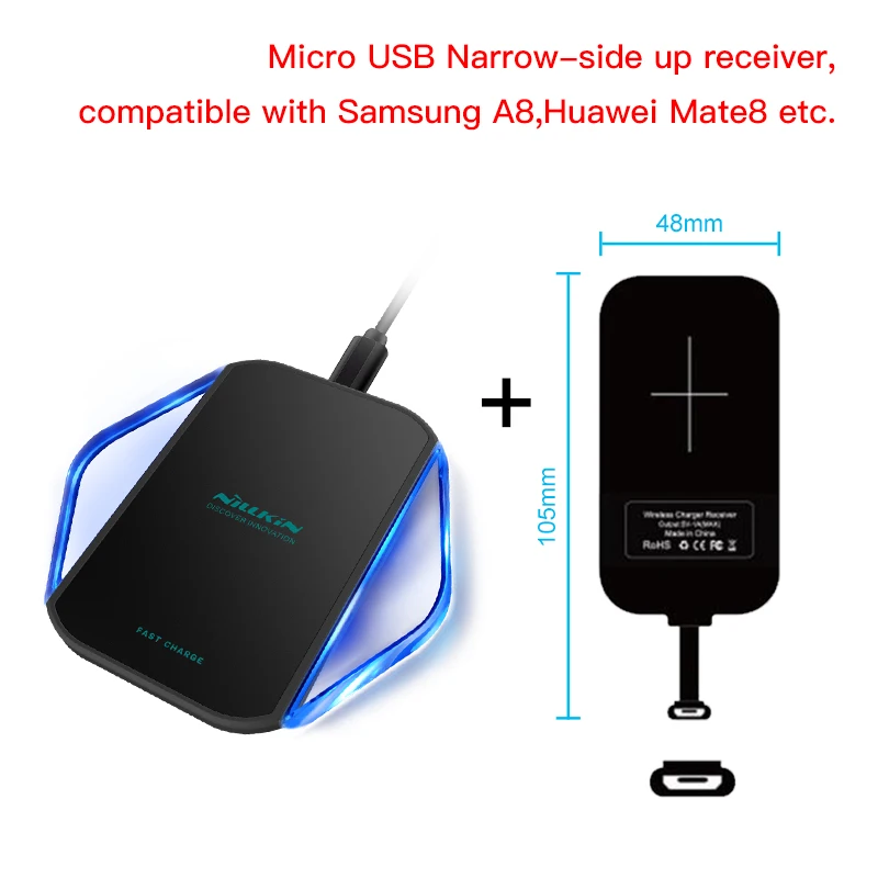Narrow side up Универсальное Qi Беспроводное зарядное устройство usb адаптер для зарядки приемный приемник для iphoneex 8 7 7plus ForSamsungS9/S9plus/S8 - Тип штекера: Narrow side up
