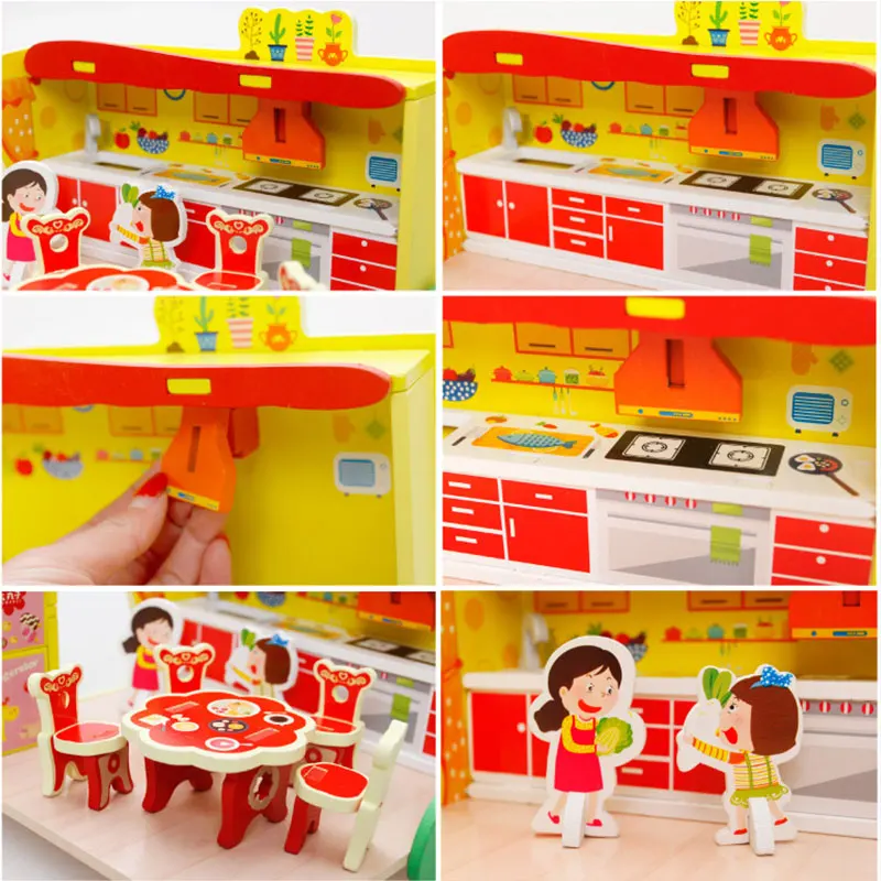 Деревянный пазл 3D ранний Мини-пазл для дома кухни набор строительных пазлов