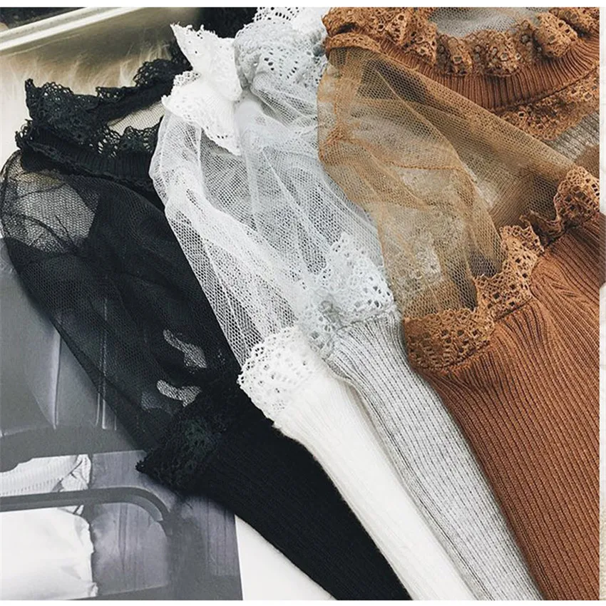 Свитер женский трикотажный сетчатый с воротником-хомутом на осень/зиму | Женская