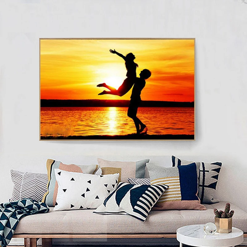Full 5D DIY Daimond Painting Cross-stitch Sunset Love Couple Diamond Mosaic Square Rhinestones Paintings Embroidery Decor | Дом и сад