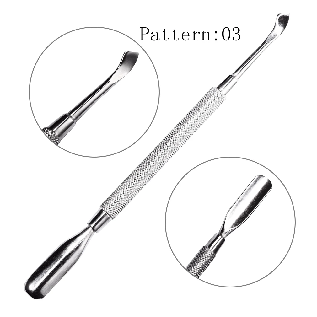 pattern 03 1 шт. отодвигатель кутикулы из нержавеющей стали для УФ-гель для удаления лака двухсторонний палец толчок для сухой кожи резак маникюрные инструменты - Цвет: pattern 03
