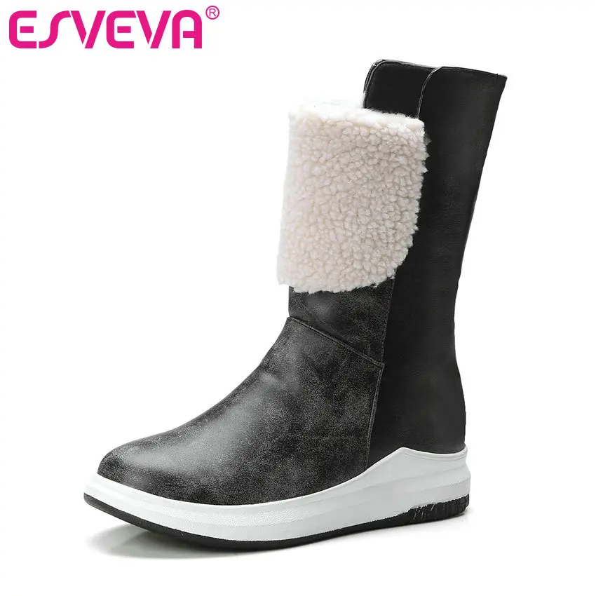

ESVEVA 2020 Women Boots Mid-calf Boots Round Toe Square Med Heels Western Style Black Platform Autumn Shoes Boots Size 34-43