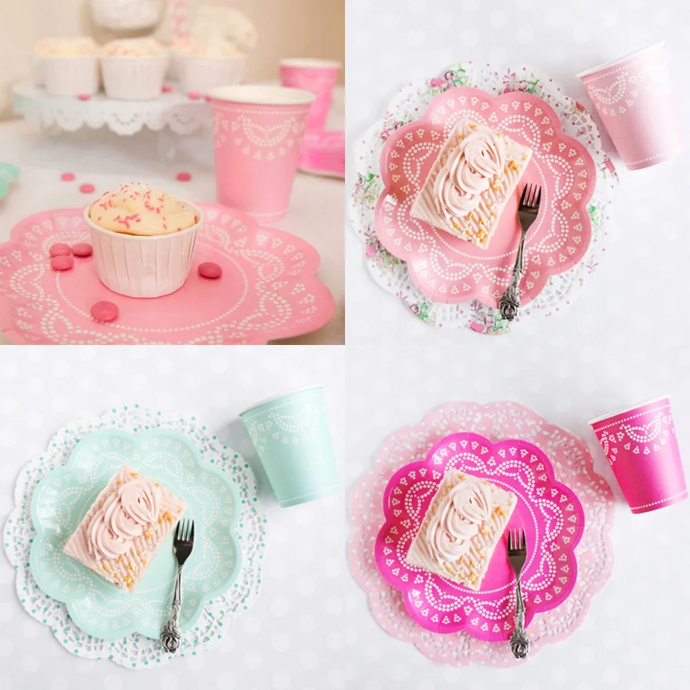 7 видов цветов стильные кружевные вечерние принадлежности бумажные тарелки для