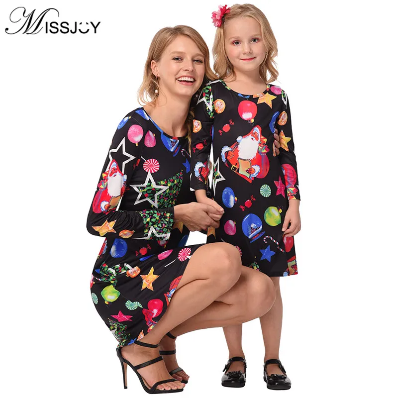 MISSJOY/ Одинаковая одежда для всей семьи; рождественское платье для мамы и маленькой девочки; vestido mama; вечерние платья с длинными рукавами и принтом для детей