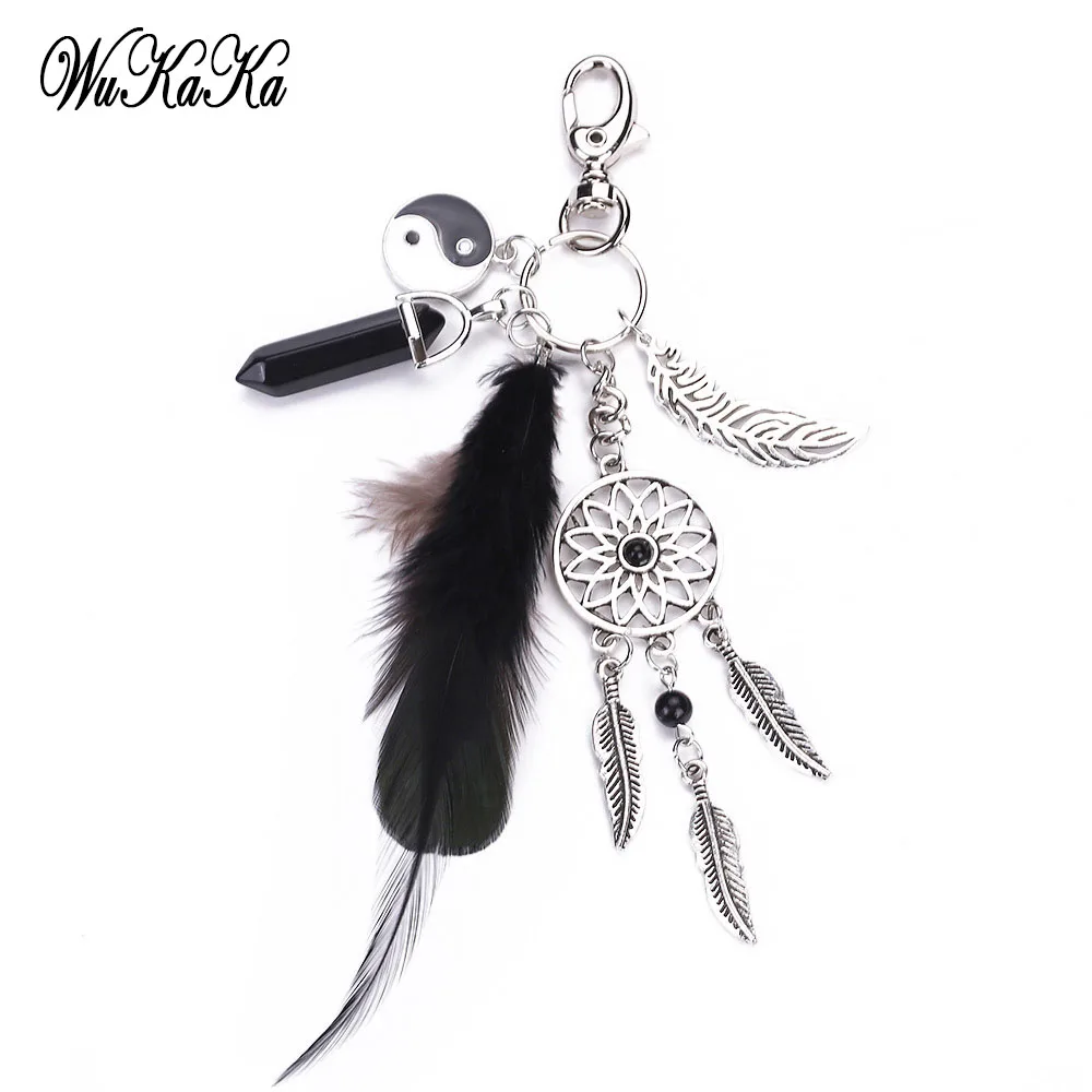 Перьевая Длинная кисточка брелок из натурального камня шестиугольник Призма