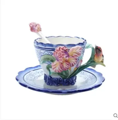 

Hot Free shipping Blue and white orchid cup ceramic cup teacup set coffee flower and herb tea set new classical Free shipping