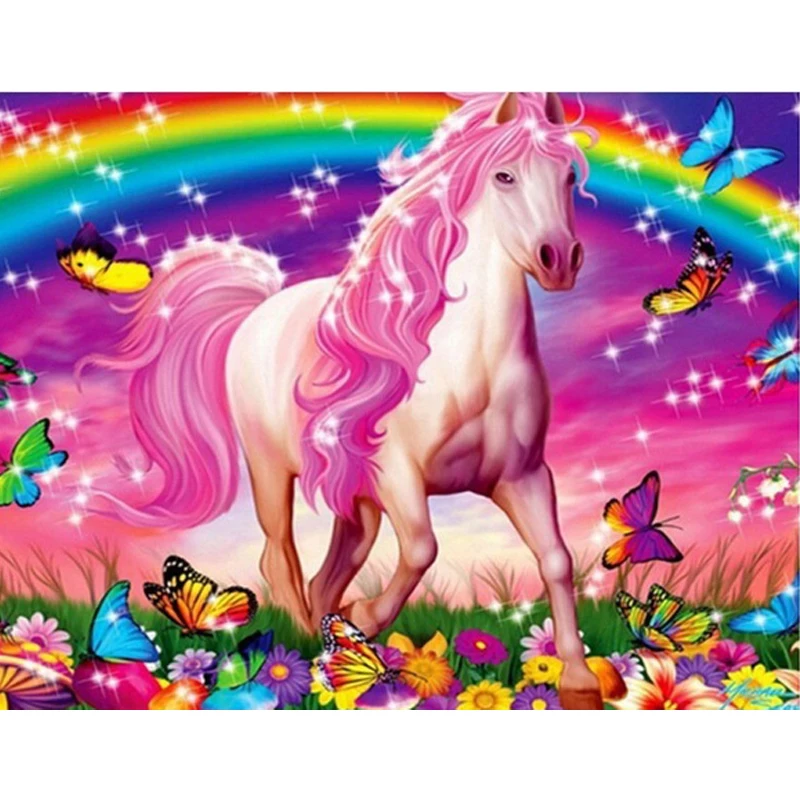 

5D diy diamond painting Cross Stitch kits 3d Diamond Embroidery mosaic pattern Rainbow Horse picture home decor gift