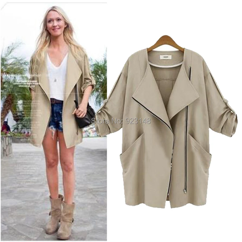 Casacos femininos 2014 autumn 5xl plus size clothing three quarter sleeve thin trench fashion outerwear woman clothes | Женская одежда