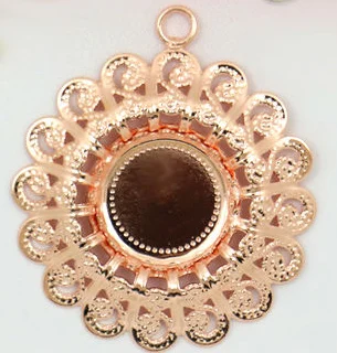 Rose Gold 10 шт., 12 мм, кабошон в виде пера павлина, камея, базовые настройки, пустой поднос, Очаровательные Подвески для DIY, ожерелья, ювелирных изделий - Цвет: Rose Gold