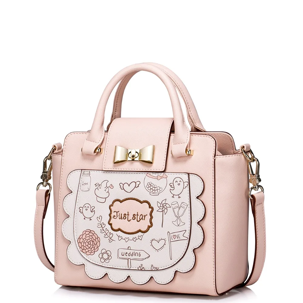 Women Patterned Ruffles Pink Leather Convertible Tote Handbag Cross Body Shoulder Purse Bag Small Satchel | Багаж и сумки