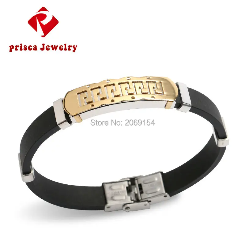 Золото силиконовые браслеты новый нержавеющая сталь серебро резина ювелирные