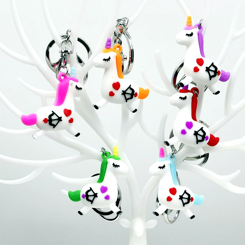 Novel Cartoon Colorful Cute Unicorn Pendant Keychain Animal Rubber Horse For Couple Keyring Women Girl Gift Key Chain Jewelry | Украшения и