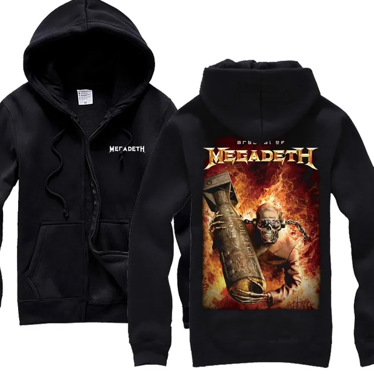 Харадзюку Megadeth бомба Череп Рок худи, зимняя куртка для мужчин Панк тяжелый металл молния толстовка флис капюшон по воздуху XXXL Sudadera