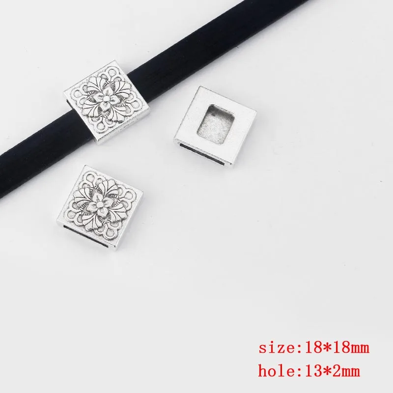 silver emboss flower 15 шт., античный серебряный/Бронзовый квадратный плоский ползунок, подходит для 10 мм, 13 мм, плоский кожаный шнур, браслет, аксессуары для изготовления ювелирных изделий, бижутерия - Цвет: silver emboss flower